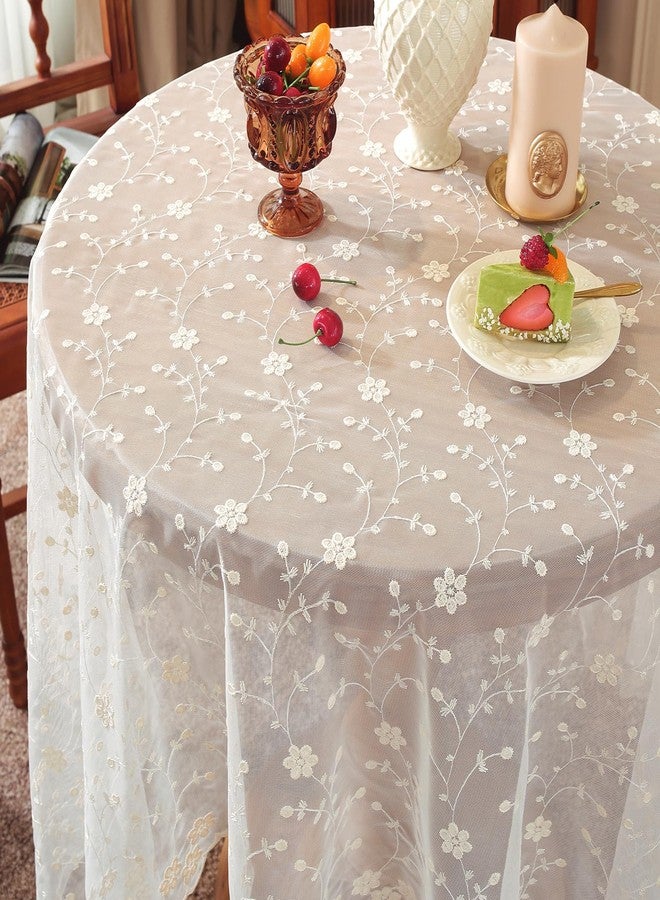 مفرش طاولة من الدانتيل الأبيض من Huierxun، مقاس 55 × 55 بوصة، مفرش طاولة مربع مطرز بالزهور باللون البيج العتيق، بنمط ريفي بوهيمي أنيق، مناسب لحفلات الزفاف وحفلات توديع العزوبية (بيج A، 55 × 55 بوصة). - Image 5