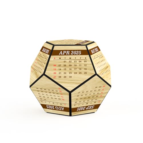AVATAAR STUDIO Wooden Dodecahedron Desk Calendar 2026 3D Geometric Perpetual Calendar Unique Office Decor Gift Minimalist Wood Table Accessory - Image 1