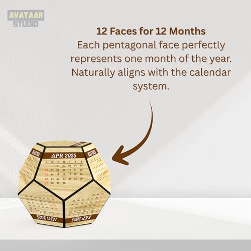 AVATAAR STUDIO Wooden Dodecahedron Desk Calendar 2026 3D Geometric Perpetual Calendar Unique Office Decor Gift Minimalist Wood Table Accessory - Image 2