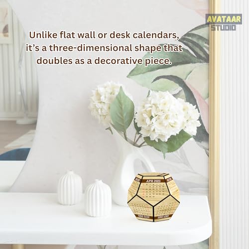 AVATAAR STUDIO Wooden Dodecahedron Desk Calendar 2026 3D Geometric Perpetual Calendar Unique Office Decor Gift Minimalist Wood Table Accessory - Image 3