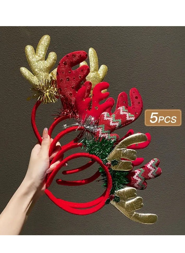 فيتاشيلي 5 قطع مجموعة عصابات رأس قرن الوعل الأحمر الاحتفالية - لطيف ومريح لحفلات عيد الميلاد واحتفالات الشتاء ، ديكور عيد الميلاد ، لعيد الميلاد - Image 1
