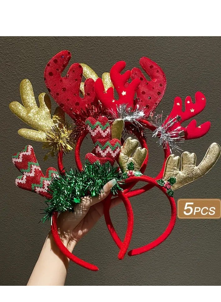 فيتاشيلي 5 قطع مجموعة عصابات رأس قرن الوعل الأحمر الاحتفالية - لطيف ومريح لحفلات عيد الميلاد واحتفالات الشتاء ، ديكور عيد الميلاد ، لعيد الميلاد - Image 2