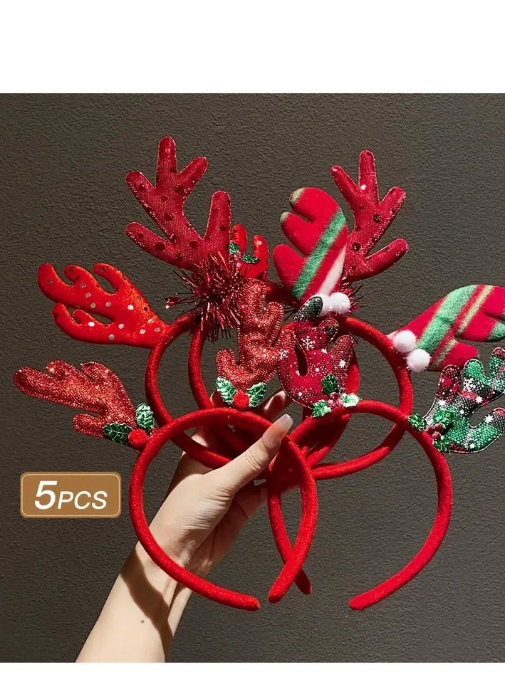 فيتاشيلي 5 قطع مجموعة عصابات رأس قرن الوعل الأحمر الاحتفالية - لطيف ومريح لحفلات عيد الميلاد واحتفالات الشتاء ، ديكور عيد الميلاد ، لعيد الميلاد - Image 3