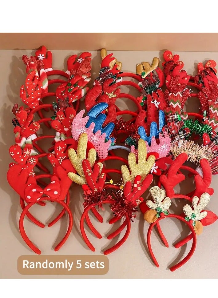 فيتاشيلي 5 قطع مجموعة عصابات رأس قرن الوعل الأحمر الاحتفالية - لطيف ومريح لحفلات عيد الميلاد واحتفالات الشتاء ، ديكور عيد الميلاد ، لعيد الميلاد - Image 4