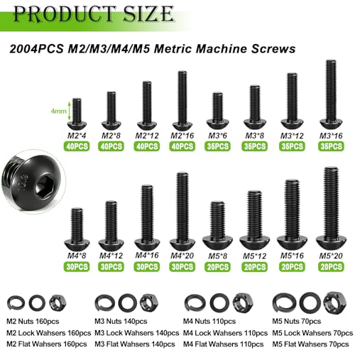 mxuteuk 2284PCS Metric Screws & Flange Bolt Assortment,Nuts and Bolts Assortment Kit M2/M3/M4/M5/M6/M8/M10 Machine Screws Kits,Grade 10.9 Alloy Steel Hex Socket Button Metric Screw - Image 2