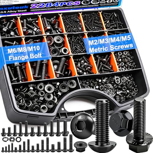 mxuteuk 2284PCS Metric Screws & Flange Bolt Assortment,Nuts and Bolts Assortment Kit M2/M3/M4/M5/M6/M8/M10 Machine Screws Kits,Grade 10.9 Alloy Steel Hex Socket Button Metric Screw - Image 1