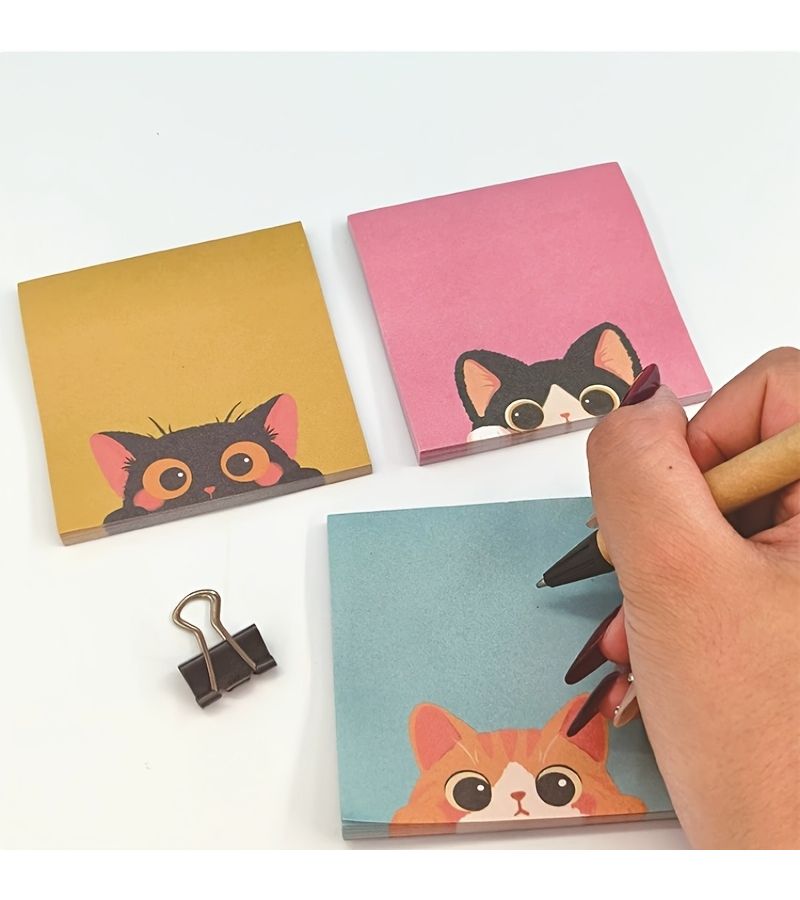 Color Type C Cat Themed Sticky Notes Reusable No Residue Strong Stick Square Notes For Office Journals Planners Desktop Decor Bookmark Index Schedule Cute Tab Markers - Image 1