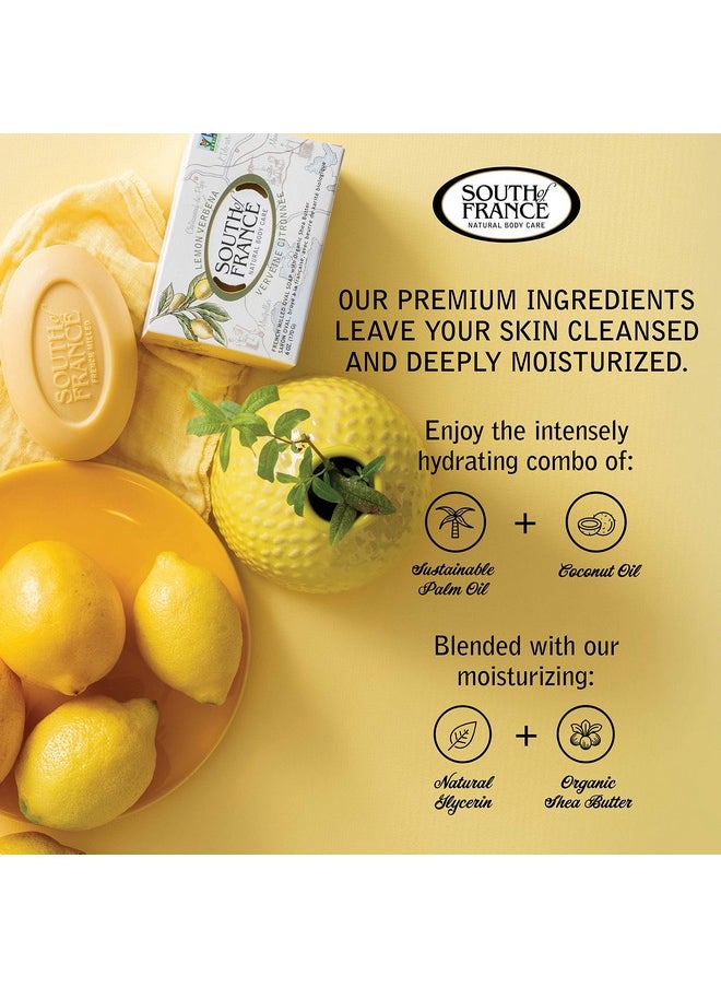 South of France Natural Body Care - Lemon Verbena Clean Bar Soap By South Of France Clean Body Care ; Triplemilled French Soap With Organic Shea Butter + Essential Oils ; Vegan Nongmo Body Soap ; 6 Oz Bar 4 Pack - Image 1