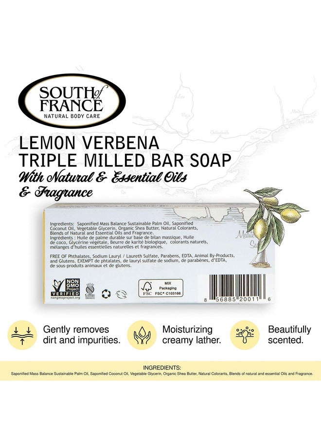 South of France Natural Body Care - Lemon Verbena Clean Bar Soap By South Of France Clean Body Care ; Triplemilled French Soap With Organic Shea Butter + Essential Oils ; Vegan Nongmo Body Soap ; 6 Oz Bar 4 Pack - Image 1
