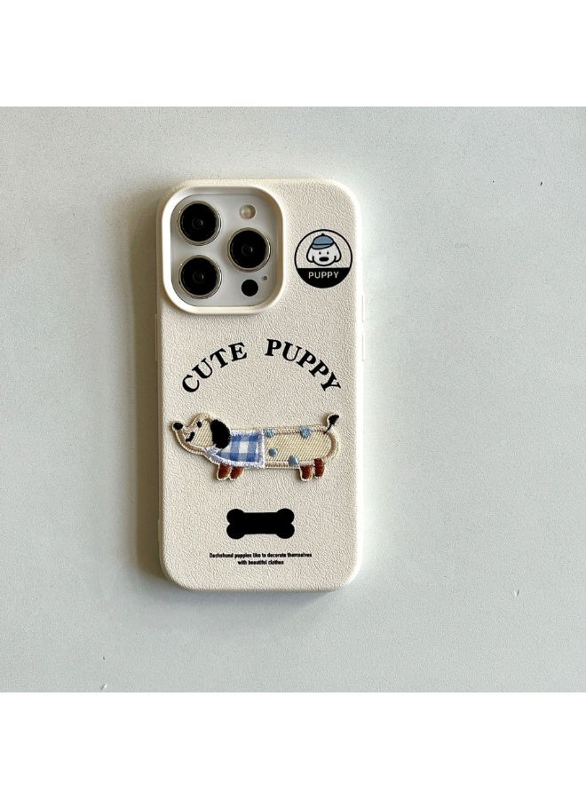 NIBEMINENT English Embroidery Sausage Dog Protective TPU Case Cover For iPhone 14 Pro Max, White - Image 1