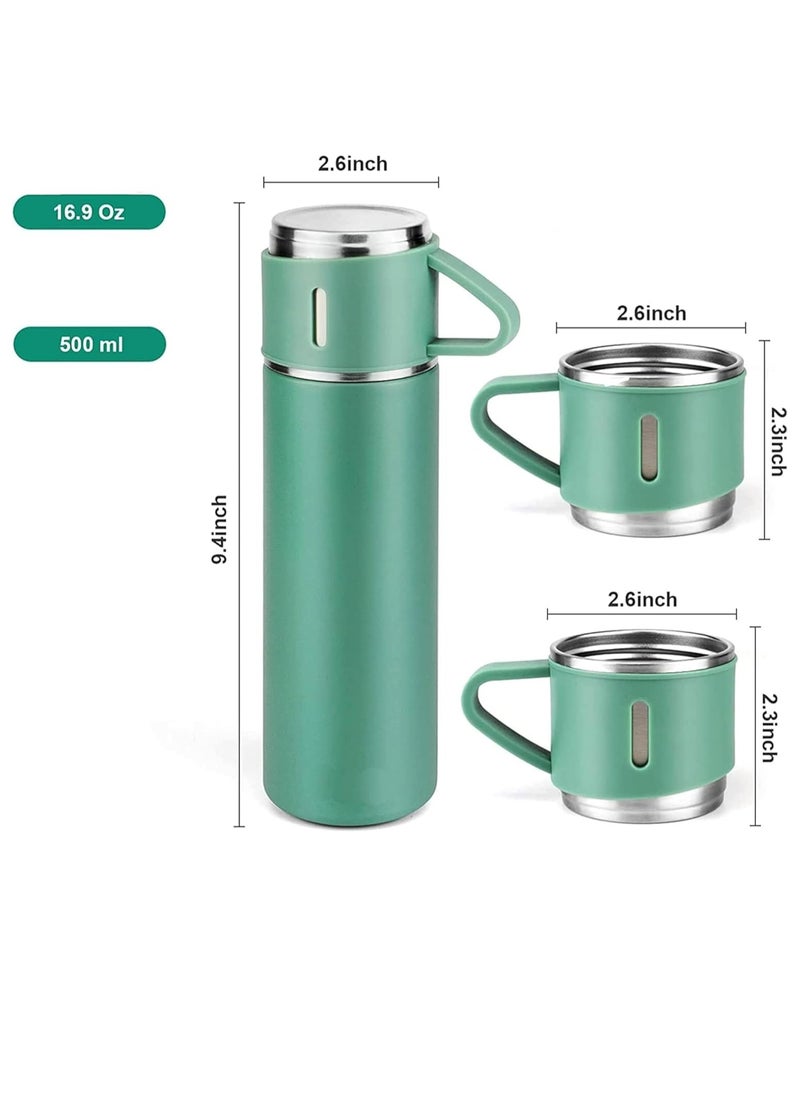 ELTRAZONE 500ml Stainless Steel Vacuum Thermos Flask with Silicone Handle & Insulated Water Bottle – Set of 2 Stainless Steel Cups for Hot & Cold Beverages, Outdoor Travel, Gift Box (2 Pack, Green)  - Image 4