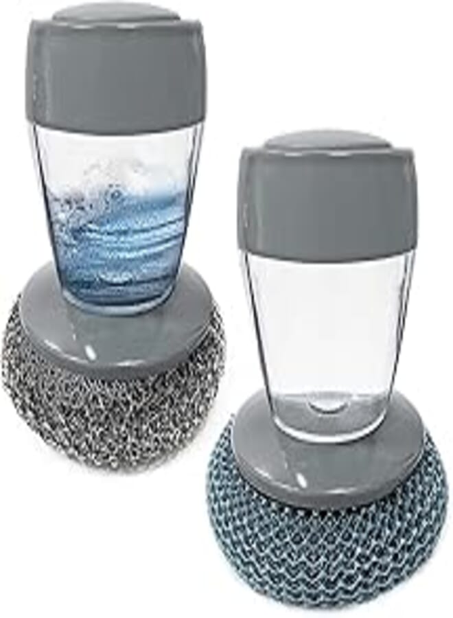 Kitchen Soap Dispensing Brush, Dishwashing Brush, Sink Washer Brush, KASTWAVE Soap Dish Brush, Holder Steel Wool Scrubbers for Pan Pot Utensil, Kitchen Cleaning Scrub Dish Brush, Smart Kitchen Tool