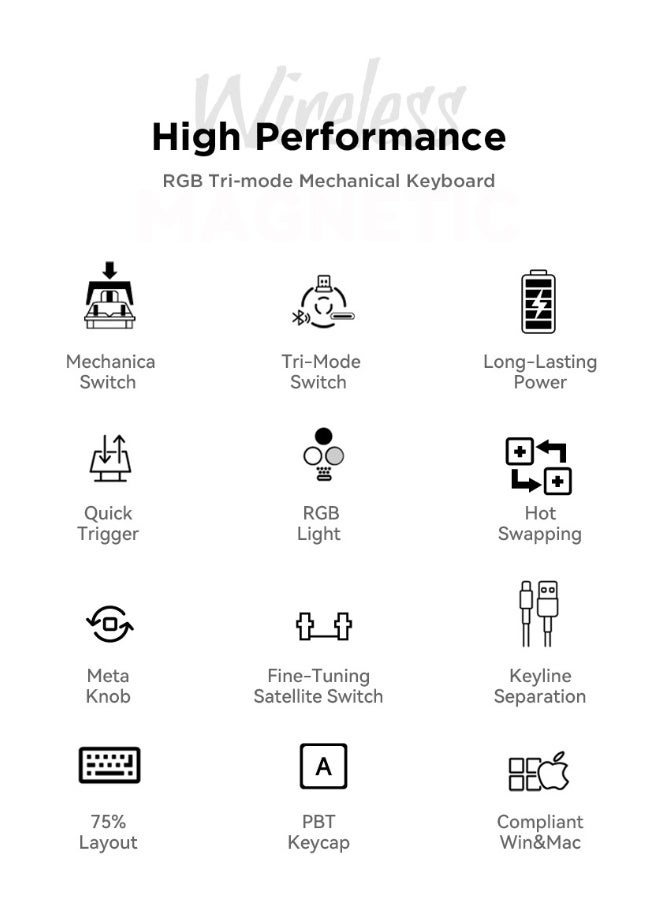Attack Shark X85 Mechanical Keyboard - RGB Triple-Mode Wireless Bluetooth Hot-Swappable Gaming Keyboard - Image 3