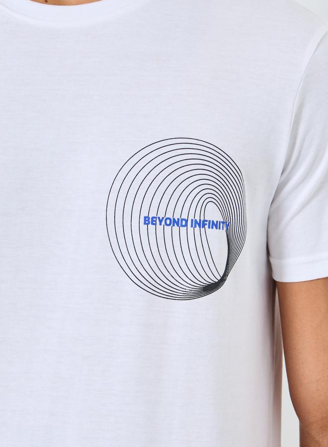 Styli White Chest Graphic Printed Crew Neck T-Shirt - Image 3