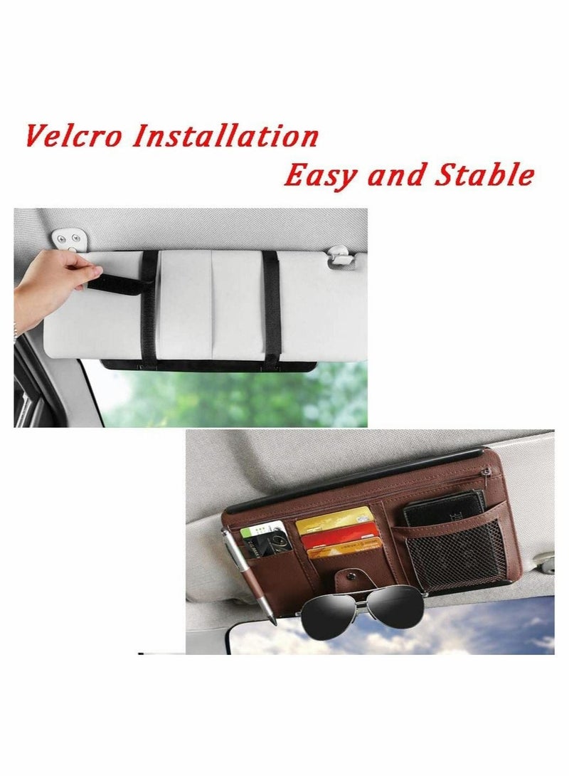 KASTWAVE Car Interior Accessories Pocket Organizer, Car Sun Visor Organizer Auto Visor Pocket(Brown) - Image 5
