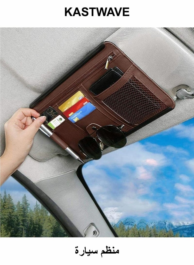 KASTWAVE Car Interior Accessories Pocket Organizer, Car Sun Visor Organizer Auto Visor Pocket(Brown) - Image 1