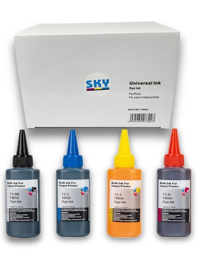 SKY 4-Pack Universal Printer Ink/Refill Dye Ink suitable for refilling 123 305 652 650 651 653 122 901 47 60 61 63 62 64 65 901 21 22 78 45 and ink tank printers - Image 1
