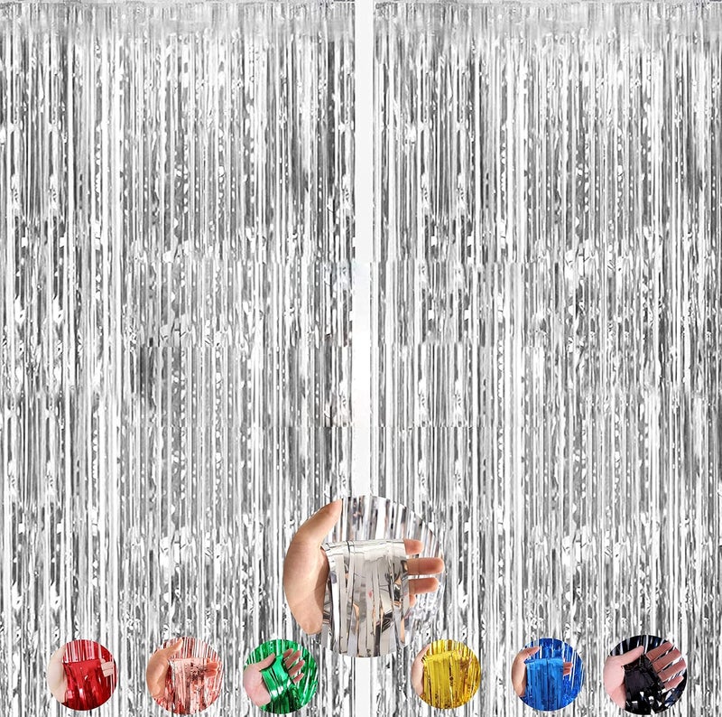 Flyloons Silver Foil Curtain Pack of 2 for Birthday, Anniversaries, Graduation, Retirement, Baby Shower Decoration… - Image 1