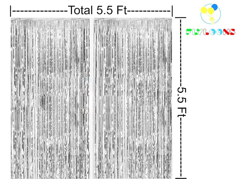 Flyloons Silver Foil Curtain Pack of 2 for Birthday, Anniversaries, Graduation, Retirement, Baby Shower Decoration… - Image 2