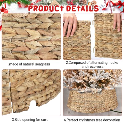 Yonsya 5-Piece Rattan Christmas Tree Collar - 26" Rustic Farmhouse Tree Skirt- Xmas Tree Base Cover for Christmas Decoration- Woven Holiday Tree Ring Accessory for Home, Living Room (Natural, 26 in) - Image 5