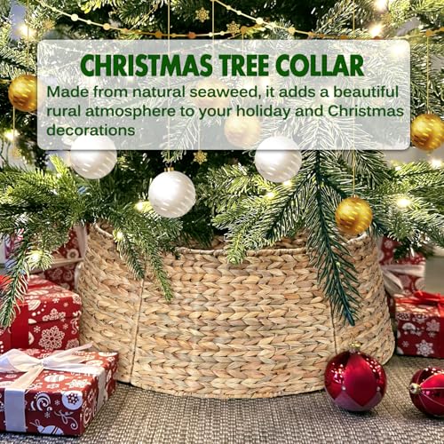 Yonsya 5-Piece Rattan Christmas Tree Collar - 26" Rustic Farmhouse Tree Skirt- Xmas Tree Base Cover for Christmas Decoration- Woven Holiday Tree Ring Accessory for Home, Living Room (Natural, 26 in) - Image 4