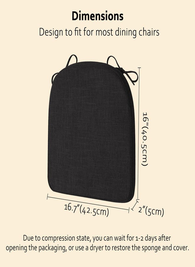 ELFJOY Chair Cushions for Dining Chairs Non-Slip Kitchen Chair Cushions Set of 2 Seat Cushion with Ties for Indoor Kitchen Dining Office Black - Image 2