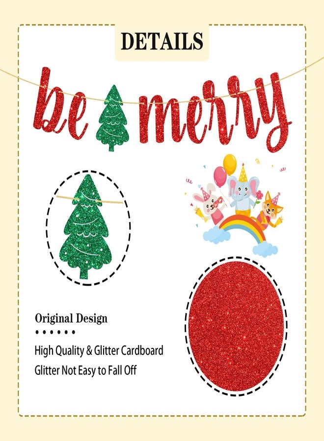 WeBenison Be Merry Banner/Winter Theme/Merry Christmas/Christmas Party Decorations Supplies Banner/Red Glitter - Image 3
