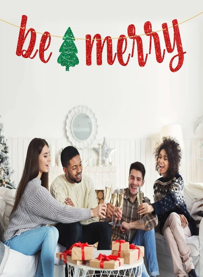 WeBenison Be Merry Banner/Winter Theme/Merry Christmas/Christmas Party Decorations Supplies Banner/Red Glitter - Image 5