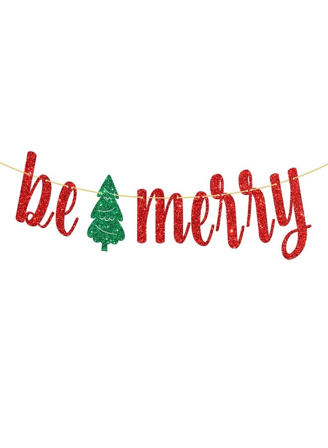 WeBenison Be Merry Banner/Winter Theme/Merry Christmas/Christmas Party Decorations Supplies Banner/Red Glitter - Image 1