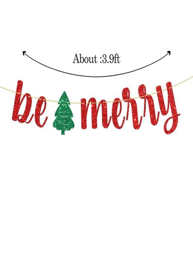 WeBenison Be Merry Banner/Winter Theme/Merry Christmas/Christmas Party Decorations Supplies Banner/Red Glitter - Image 2