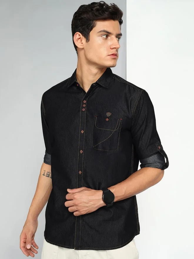 KUONS AVENUE KUONS AVENUE Men Black Denim Shirt