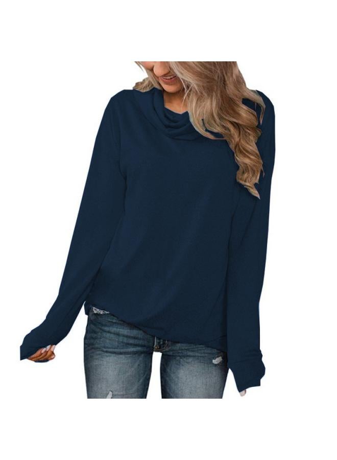 202 European And American Women's Clothing New Autumn Solid Color Pullover Pile Collar Long Sleeve T-shirt Jacket Women 