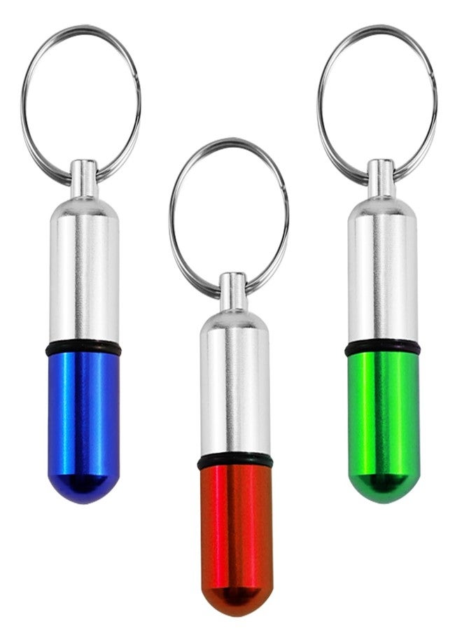 UPIQNG 3Pcs Keychain Pill Case Portable Metal Medication Holder Aspirin Container Waterproof Mini Pill Box for Travel Outdoor (Red,Blue,Green - Image 1