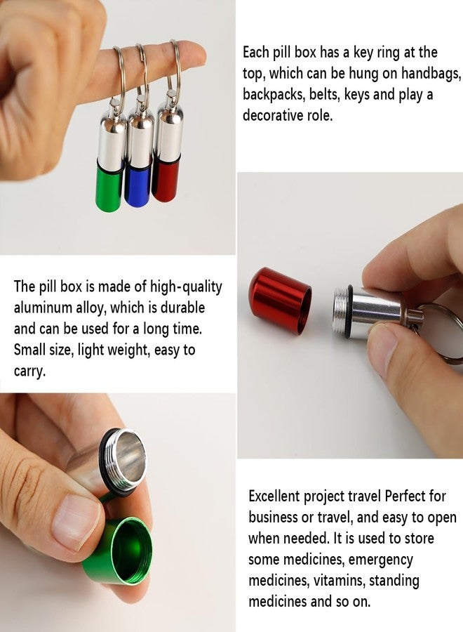 UPIQNG 3Pcs Keychain Pill Case Portable Metal Medication Holder Aspirin Container Waterproof Mini Pill Box for Travel Outdoor (Red,Blue,Green - Image 3