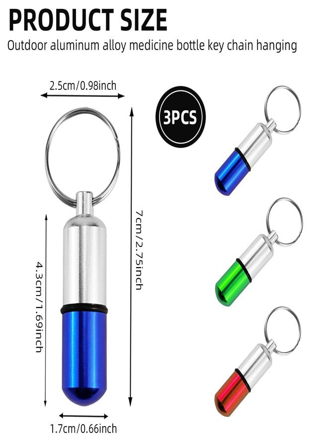 UPIQNG 3Pcs Keychain Pill Case Portable Metal Medication Holder Aspirin Container Waterproof Mini Pill Box for Travel Outdoor (Red,Blue,Green - Image 2