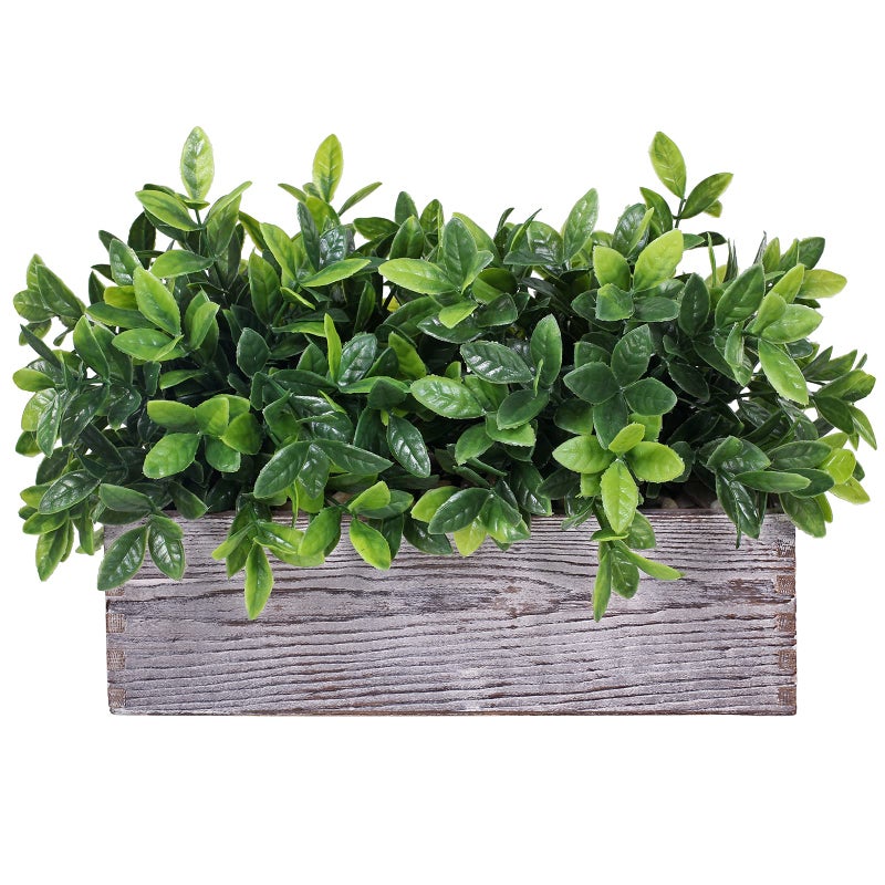 Winlyn Artificial Eucalyptus Plant in Rustic Rectangular Wooden Planter Box Faux Potted Herb Plant Greenery Arrangement for Farmhouse Indoor Wedding Table Centerpiece Mantel Shelf Kitchen Decor  - Image 1