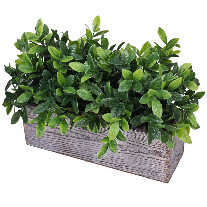 Winlyn Artificial Eucalyptus Plant in Rustic Rectangular Wooden Planter Box Faux Potted Herb Plant Greenery Arrangement for Farmhouse Indoor Wedding Table Centerpiece Mantel Shelf Kitchen Decor  - Image 2