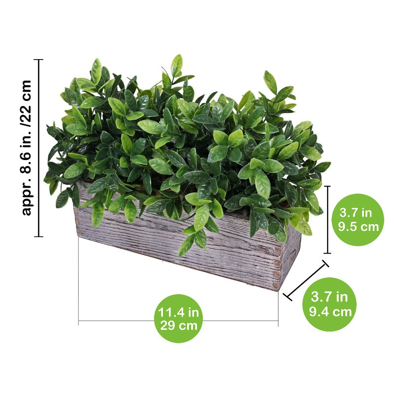 Winlyn Artificial Eucalyptus Plant in Rustic Rectangular Wooden Planter Box Faux Potted Herb Plant Greenery Arrangement for Farmhouse Indoor Wedding Table Centerpiece Mantel Shelf Kitchen Decor  - Image 3