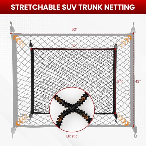 STHIRA ® STHIRA® Elastic Bungee Cargo Net Car Trunk Shipping Net Mesh Double Layer Stretchy Tie-Down Net with Hooks, Utility Cargo Mesh with Mounting Accessories, 80x60cm - Image 2