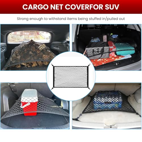 STHIRA ® STHIRA® Elastic Bungee Cargo Net Car Trunk Shipping Net Mesh Double Layer Stretchy Tie-Down Net with Hooks, Utility Cargo Mesh with Mounting Accessories, 80x60cm - Image 4