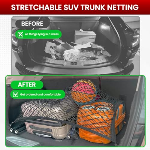 STHIRA ® STHIRA® Elastic Bungee Cargo Net Car Trunk Shipping Net Mesh Double Layer Stretchy Tie-Down Net with Hooks, Utility Cargo Mesh with Mounting Accessories, 80x60cm - Image 5