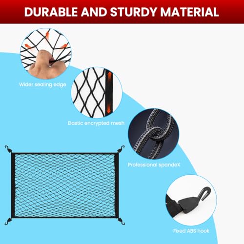 STHIRA ® STHIRA® Elastic Bungee Cargo Net Car Trunk Shipping Net Mesh Double Layer Stretchy Tie-Down Net with Hooks, Utility Cargo Mesh with Mounting Accessories, 80x60cm - Image 3