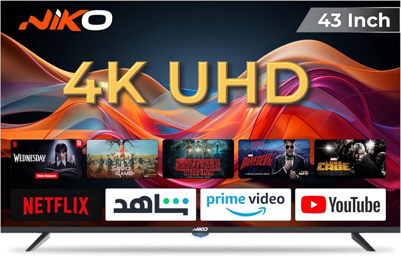 تلفاز نيكو الذكي 43 بوصة 4K فائق الوضوح، أندرويد 14، مستقبل مدمج (DVB-T2/S2)، 60 هرتز، 3 منافذ HDMI ومنفذا USB، النسخة السعودية | 43NSSX - Image 1