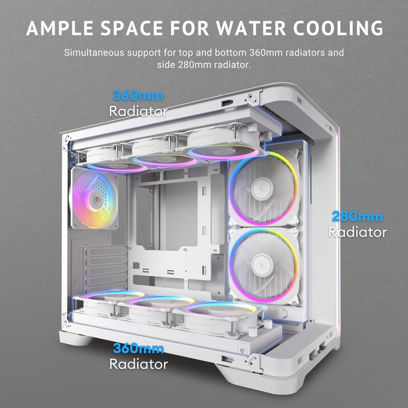Antec C5 Curve ARGB White, Mid-Tower ATX PC Case, Curved Tempered Glass Front & Side Panels, 4 x 120mm ARGB PWM Fans Included, Supports Up to 10 Fans, 360mm Radiator Support, Type-C 3.2 Gen 2 - Image 4