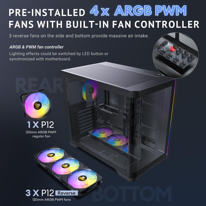 Antec C5 Curve ARGB White, Mid-Tower ATX PC Case, Curved Tempered Glass Front & Side Panels, 4 x 120mm ARGB PWM Fans Included, Supports Up to 10 Fans, 360mm Radiator Support, Type-C 3.2 Gen 2 - Image 3