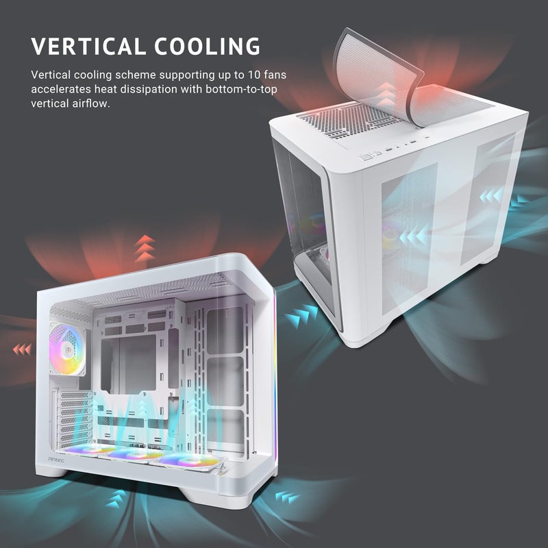 Antec C5 Curve ARGB White, Mid-Tower ATX PC Case, Curved Tempered Glass Front & Side Panels, 4 x 120mm ARGB PWM Fans Included, Supports Up to 10 Fans, 360mm Radiator Support, Type-C 3.2 Gen 2 - Image 2