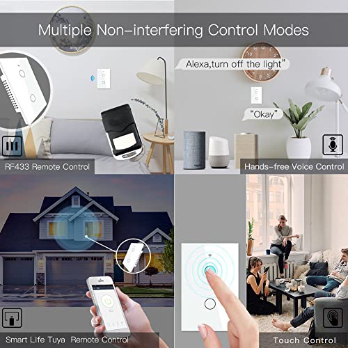 MOES 2.4GHz WiFi Wall Touch Smart Switch Neutral Wire Required, 3 Way Multi-Control, Glass Panel Light Switch Work with Smart Life/Tuya App, RF433 Remote Control, Alexa and Google Home White 2 Gang - Image 4