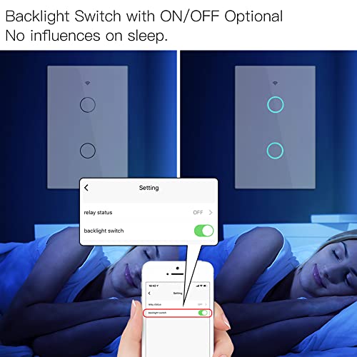 MOES 2.4GHz WiFi Wall Touch Smart Switch Neutral Wire Required, 3 Way Multi-Control, Glass Panel Light Switch Work with Smart Life/Tuya App, RF433 Remote Control, Alexa and Google Home White 2 Gang - Image 5