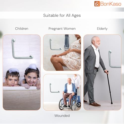 BonKaso 12x12 Inch L-Shaped Stainless Steel Grab Bar for Bathroom | Wall-Mounted Safety Support Handle for Senior Citizens & Elderly | Heavy-Duty, Anti-Rust Rail for Toilet, Shower & Bathtub (Chrome) - Image 3