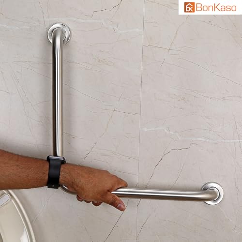 BonKaso 12x12 Inch L-Shaped Stainless Steel Grab Bar for Bathroom | Wall-Mounted Safety Support Handle for Senior Citizens & Elderly | Heavy-Duty, Anti-Rust Rail for Toilet, Shower & Bathtub (Chrome) - Image 5